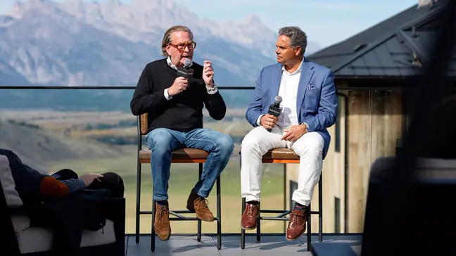 Michael Rocco (Left), president and C.E.O. of Bentley Americas, talks shop at Robb Report's inaugural Best of the Best event, held recently in Jackson Hole.