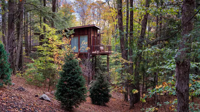 Treehouse nearly 20 feet in the air at Twin Farms, Vermont.