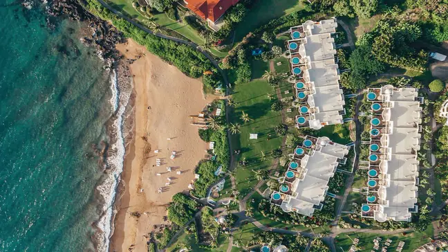 Aerial view of the villas and ocean of Fairmont Kea Lani, Maui