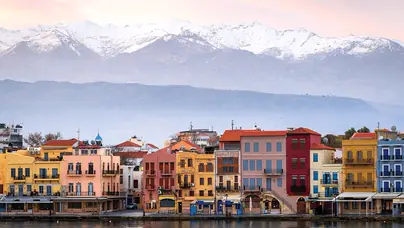 Crete’s Chania Harbor at sunrise.