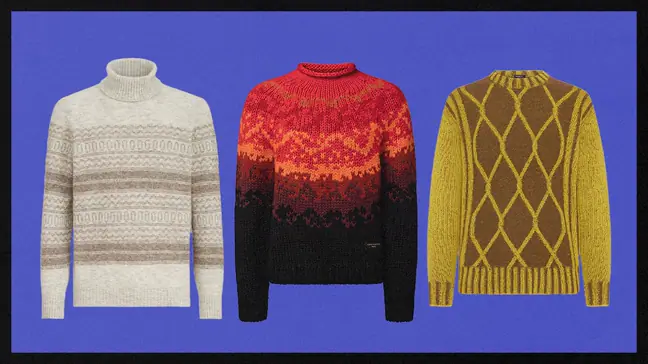 Brunello Cucinelli turtleneck; Louis Vuitton yoke sweater, Kiton sweater