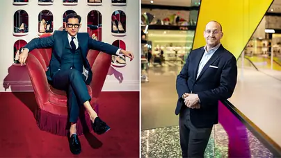 From left: Richard Baker sits at the Saks Fifth Avenue flagship in Manhattan. His tenure as Saks Global C.E.O. lasted less than two weeks; In 2019, then-president Marc Metrick poses inside the revamped Manhattan flagship.
