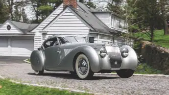 A 1937 Delage D8-120S Aerodynamic Coupe collector car.
