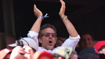 Ryan Reynolds, actor and co-owner of Wrexham celebrates as he wathes the the FIFA World Cup 2026 Group B match between Canada and Bosnia and Herzegovina at Toronto Stadium on June 12, 2026 in Toronto, Ontario