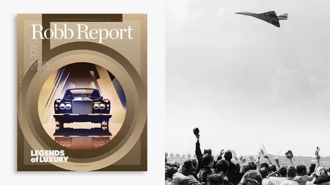 Robb Report 50th Anniversary Issue; The crowd had good reason to cheer:
Concorde could cross the Atlantic
in about three and a half hours.