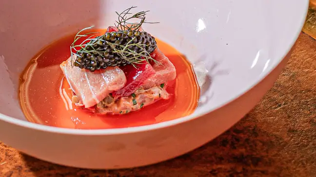 A tuna dish at March, completed with osetra